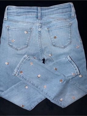 Light Blue Embroidered Girls Skinny Jeans